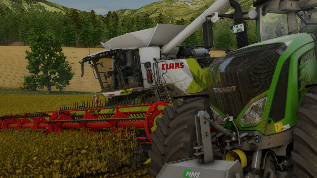 DH_Agrar Mähdrescher beim Abtanken in einen Fendt Traktor auf unserem Realismus-Server