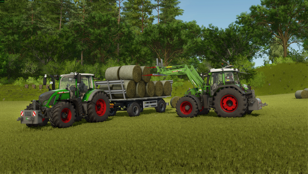 DH_Agrar Fendt Traktor beim Stapeln von Heuballen auf unserem Realismus-Projekt Hof Bergmann